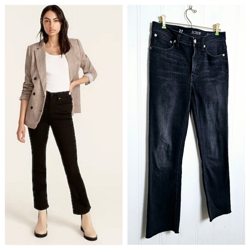 J.Crew Jeans Sz 27 9" Demi-Boot Crop Kick Flare Raw Hem Black Wash Denim